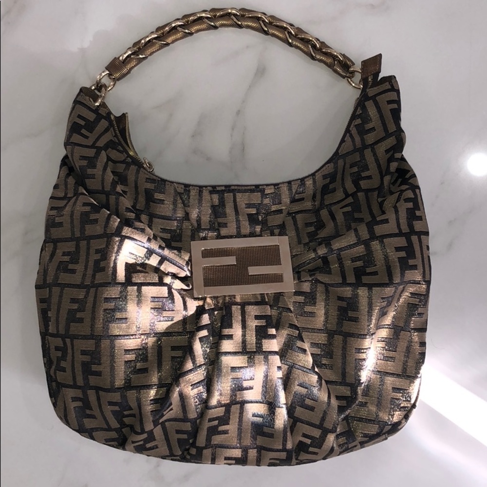 Fendi Metallic Zucca Jacquard Hobo